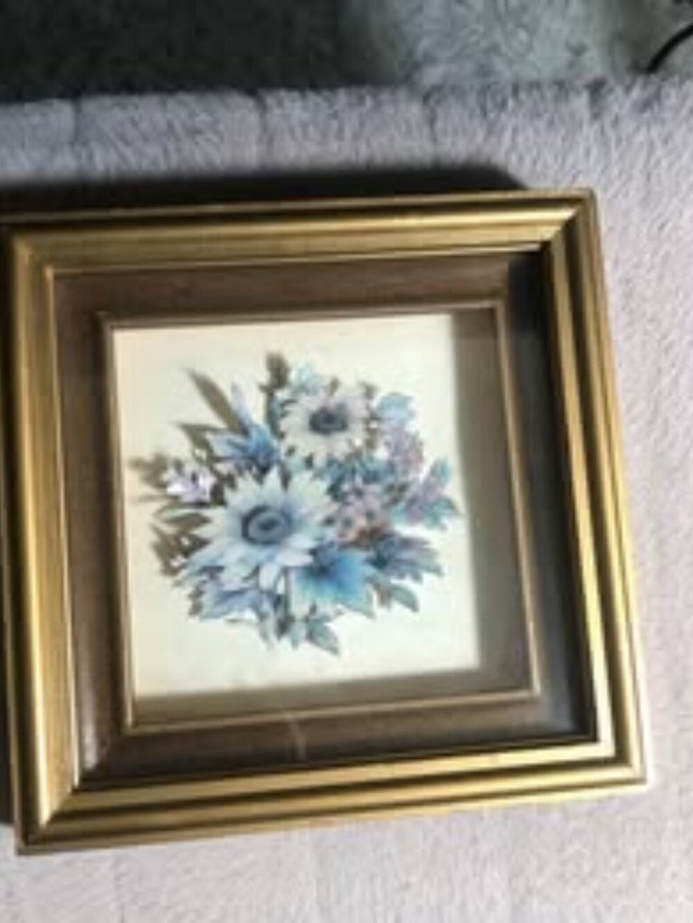 Vintage 1985 3D Paper Tole Floral Art in Gold Frame